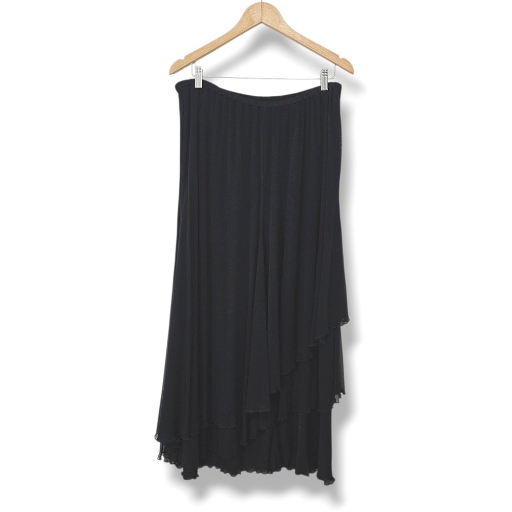 Emme Skirt XL Womens Black Mesh Tiered Asymmetrical Lettuce Edge Maxi Whimsigoth